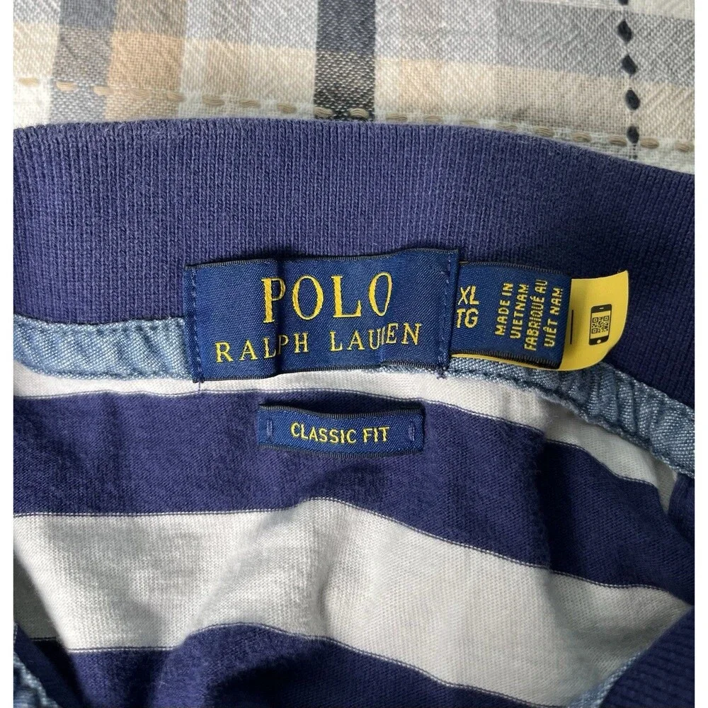 Polo Ralph Lauren Classic Fit Blue/White Striped Short Sleeve Shirt Size XL